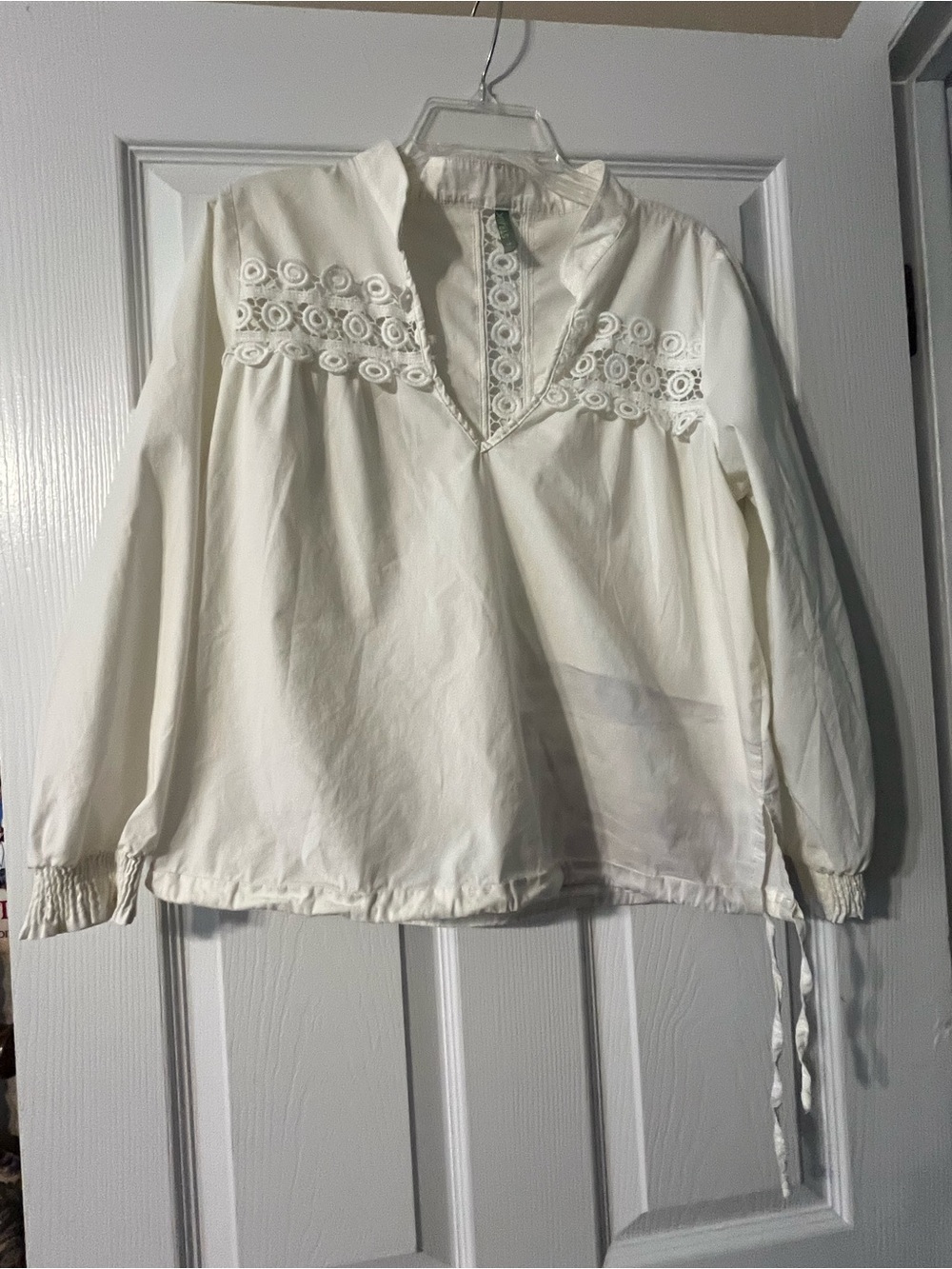 Cream Lace-Trim Peasant Tunic Top
